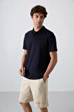 Lacivert Pamuklu Kalın Yumuşak Dokulu Standart Fit Basic Polo Yaka Erkek T-Shirt - 88348 | S