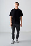 Siyah %100 Pamuk Kalın Yumuşak Dokulu Oversize Fit Basic Erkek T-Shirt - 88353