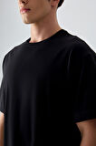 Siyah %100 Pamuk Kalın Yumuşak Dokulu Oversize Fit Basic Erkek T-Shirt - 88353