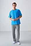 Petrol Mavi %100 Pamuk Kalın Yumuşak Dokulu Oversize Fit Basic Erkek T-Shirt - 88353