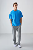 Petrol Mavi %100 Pamuk Kalın Yumuşak Dokulu Oversize Fit Basic Erkek T-Shirt - 88353