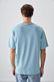 Açık Mavi %100 Pamuk Kalın Yumuşak Dokulu Oversize Fit Baskılı Erkek T-Shirt - 88355