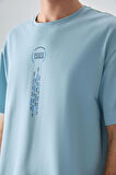 Açık Mavi %100 Pamuk Kalın Yumuşak Dokulu Oversize Fit Baskılı Erkek T-Shirt - 88355
