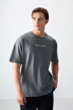 Haki %100 Pamuk Kalın Yumuşak Dokulu Oversize Fit Baskılı Erkek T- Shirt - 88356 | M