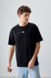Siyah %100 Pamuk Kalın Yumuşak Dokulu Oversize Fit Baskılı Erkek T- Shirt - 88357 | XXL