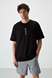 Siyah %100 Pamuk Kalın Yumuşak Dokulu Oversize Fit Baskılı Erkek T-Shirt - 88360