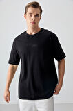 Siyah %100 Pamuk Kalın Yumuşak Dokulu Oversize Fit Baskılı Erkek T- Shirt - 88361 | M