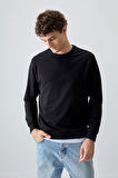 Siyah Pamuk Yumuşak Dokulu Standart Fit Basic Erkek Sweatshirt - 88363