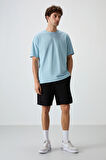 Açık Mavi Pamuklu Kalın Yüzeyi Dokulu Oversize Fit  Baskılı Erkek T-Shirt - 88364