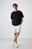Lacivert Pamuklu Kalın Yüzeyi Dokulu Oversize Fit  Baskılı Erkek T-Shirt - 88370