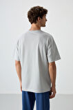 Taş Pamuklu Kalın Yüzeyi Dokulu Oversize Fit  Baskılı Erkek T-Shirt - 88370