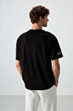 Siyah Pamuklu Kalın Yüzeyi Dokulu Oversize Fit  Baskılı Erkek T-Shirt - 88369