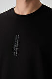 Siyah Pamuklu Kalın Yüzeyi Dokulu Oversize Fit  Baskılı Erkek T-Shirt - 88368