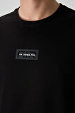 Siyah Pamuklu Kalın Yüzeyi Dokulu Oversize Fit  Baskılı Erkek T-Shirt - 88367