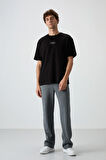 Siyah Pamuklu Kalın Yüzeyi Dokulu Oversize Fit  Baskılı Erkek T-Shirt - 88367