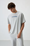 Taş Pamuklu Kalın Yüzeyi Dokulu Oversize Fit  Baskılı Erkek T-Shirt - 88365