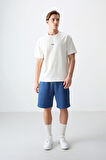 Ekru Pamuklu Kalın Yumuşak Dokulu Oversize Fit Baskılı Erkek T-Shirt - 88373