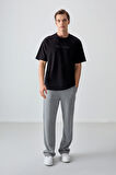 Siyah Pamuklu Kalın Yumuşak Dokulu Oversize Fit Baskılı Erkek T-Shirt - 88374