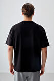 Siyah Pamuklu Kalın Yumuşak Dokulu Oversize Fit Baskılı Erkek T-Shirt - 88374
