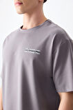 Koyu Gri Pamuklu Kalın Yumuşak Dokulu Oversize Fit Baskılı Erkek T-Shirt - 88375