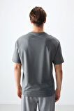 Haki Pamuklu Kalın Yumuşak Dokulu Oversize Fit Basic Erkek T-Shirt - 88378