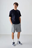 Lacivert Pamuklu Kalın Yumuşak Dokulu Oversize Fit Basic Erkek T-Shirt - 88378