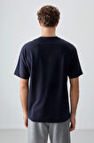 Lacivert Pamuklu Kalın Yumuşak Dokulu Oversize Fit Basic Erkek T-Shirt - 88378