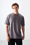 Koyu Gri Pamuklu Kalın Yumuşak Dokulu Oversize Fit Basic Erkek T-Shirt - 88378