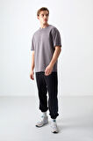 Koyu Gri Pamuklu Kalın Yumuşak Dokulu Oversize Fit Basic Erkek T-Shirt - 88378