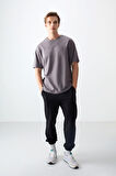 Koyu Gri Pamuklu Kalın Yumuşak Dokulu Oversize Fit Basic Erkek T-Shirt - 88378