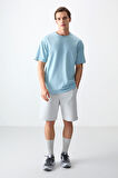 Açık Mavi Pamuklu Kalın Yumuşak Dokulu Oversize Fit Basic Erkek T-Shirt - 88378