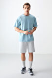 Açık Mavi Pamuklu Kalın Yumuşak Dokulu Oversize Fit Basic Erkek T-Shirt - 88378