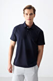 Lacivert Pamuklu Kalın Yumuşak Dokulu Polo Yaka Oversize Fit Basic Erkek T- Shirt - 88381