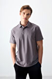 Koyu Gri Pamuklu Kalın Yumuşak Dokulu Polo Yaka Oversize Fit Basic Erkek T- Shirt - 88381