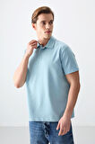 Açık Mavi Pamuklu Kalın Yumuşak Dokulu Polo Yaka Oversize Fit Basic Erkek T- Shirt - 88381