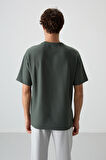 Haki Waffle İnterlok Yüzeyi Dokulu Oversize Fit Basic Erkek T-Shirt - 88379