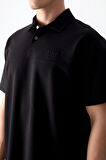 Siyah Pamuklu Kalın Yumuşak Dokulu Polo Yaka Oversize Fit Basic Erkek T- Shirt - 88382