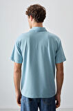 Açık Mavi Pamuklu Kalın Yumuşak Dokulu Polo Yaka Oversize Fit Basic Erkek T- Shirt - 88382