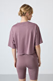 Gül Kurusu Polyester Nefes Alan Dokulu İnce Esnek Oversize Fit Performans Kadın T-Shirt - 97284