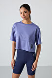 Eflatun Polyester Nefes Alan Dokulu İnce Esnek Oversize Fit Performans Kadın T-Shirt - 97284