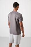 Koyu Gri Polyester Nefes Alan Dokulu İnce Esnek Standart Fit Erkek Performans T-Shirt - 88385