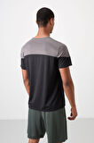 Siyah Polyester Nefes Alan Dokulu İnce Esnek Standart Fit Erkek Performans T-Shirt - 88386