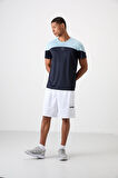 Lacivert Polyester Nefes Alan Dokulu İnce Esnek Standart Fit Erkek Performans T-Shirt - 88386
