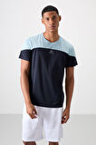 Lacivert Polyester Nefes Alan Dokulu İnce Esnek Standart Fit Erkek Performans T-Shirt - 88386