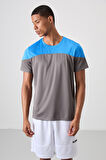 Koyu Gri Polyester Nefes Alan Dokulu İnce Esnek Standart Fit Erkek Performans T-Shirt - 88386