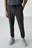 Antrasıt Melanj Pamuklu Yumuşak Dokulu Comfort Fit Nakışlı Erkek Jogger - 82123 | XL