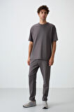 Koyu Gri Pamuklu Kalın Yumuşak Dokulu Oversize Fit Basic Erkek Eşofman Takım - 85251 | XL