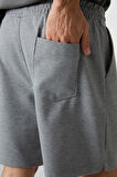 Gri Melanj Pamuklu Kalın Yumuşak Dokulu Comfort Fit Basic Erkek Şort - 81274