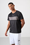 Siyah Polyester Nefes Alan Jakarlı İnce Esnek Standart Fit Erkek Performans T-Shirt - 88398