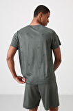 Haki Polyester Nefes Alan Jakarlı İnce Esnek Standart Fit Erkek Performans T-Shirt - 88398
